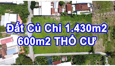 THCC09 Đất Củ Chi 1.430m2 có 600m đất thổ cư xã Phước Thạnh