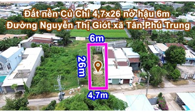 THCC88 Đất nền Củ Chi 4,7x26 nở hậu 6m đường số 64 Nguyễn Thị Giót xã Tân Phú Trung