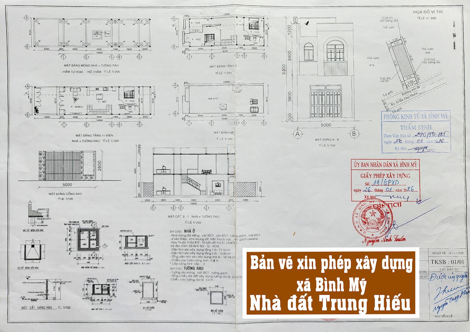 Bản vẽ xin phép xây dựng tại xã Bình Mỹ đã được thẩm định