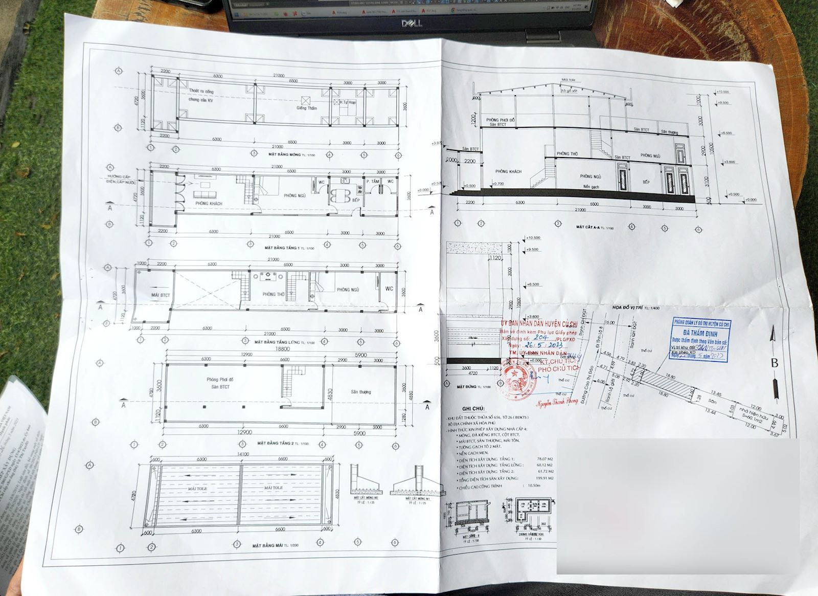 Bản vẽ xin phép xây dựng nhà 1 trệt 1 lần Củ Chi