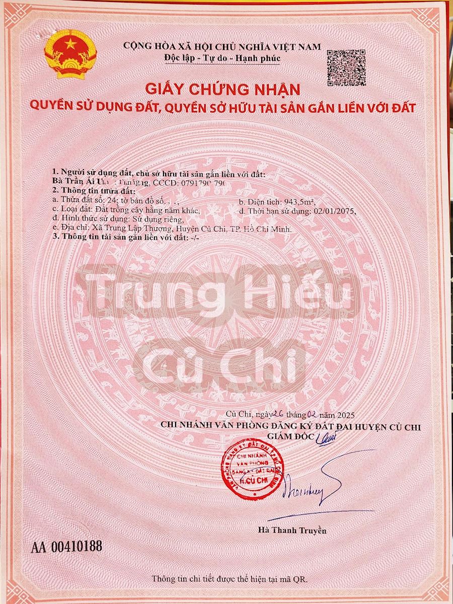 Trang bìa mẫu sổ hồng mới đất Củ Chi