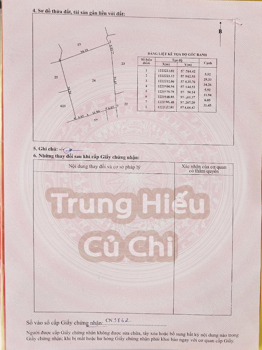 Trang sau mẫu sổ hồng mới đất Củ Chi